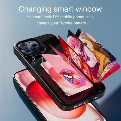 NFC Smart Screen Projection E Ink Painting Picture Phone Case For iPhone 17Pro Max 16 15 14 13 12Pro Cartoon Cover Battery Free