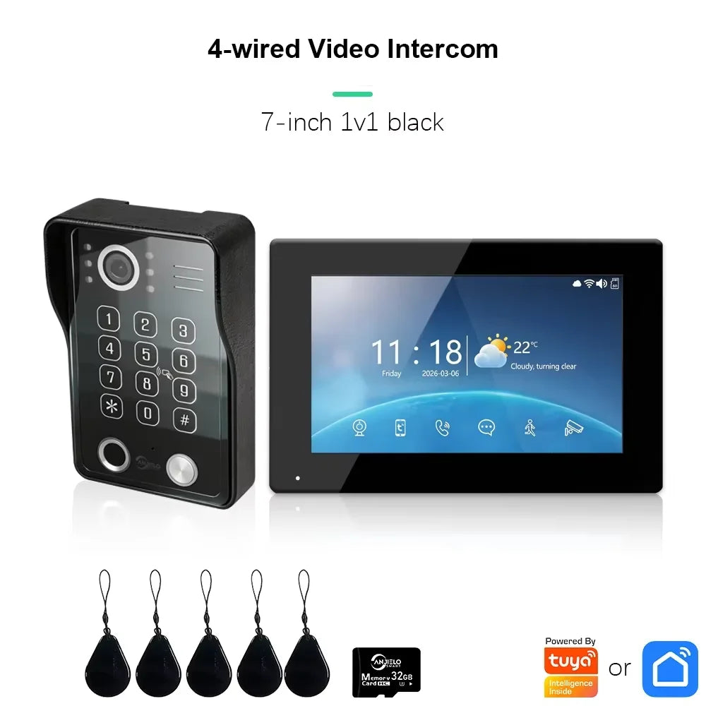 ANJIELO Tuya Smart Fingerprint 5-in-1 Unlocking Home Video Doorbell Video Intercom System 1080P Touch Monitor Security Protectio