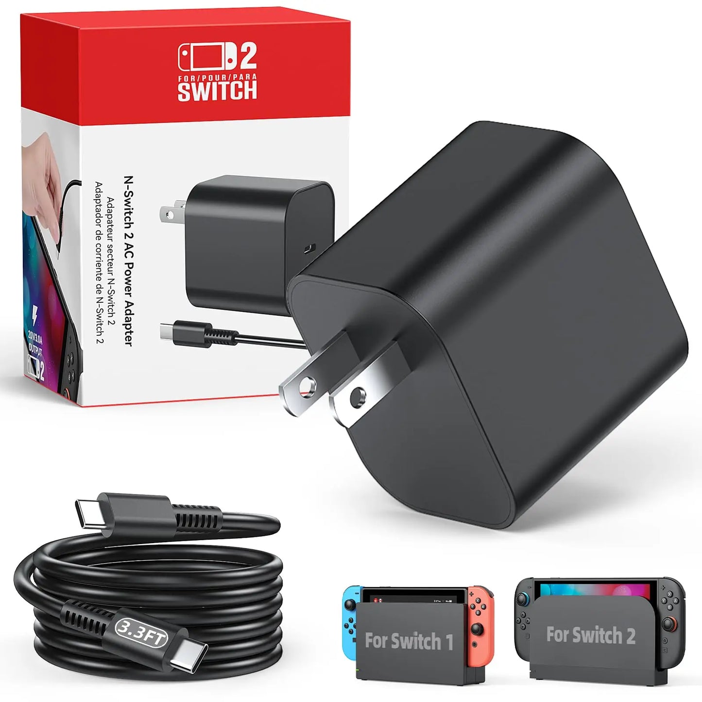 AC Power Supply Adapter for Switch 2 EU/US/UK/AU Plug Game Console 60W Charging USB Type C Power Supply Charging Game Accessory