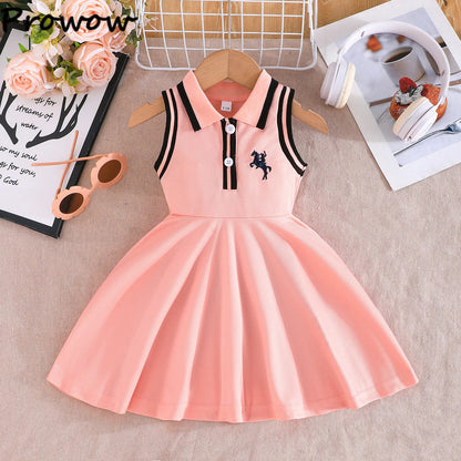 Prowow 0-3Y Baby Sporty Dresses 2025 Sleeveless Polo Dress For Girls Preppy Style Letter Baseball Dress Toddler Girl Clothes