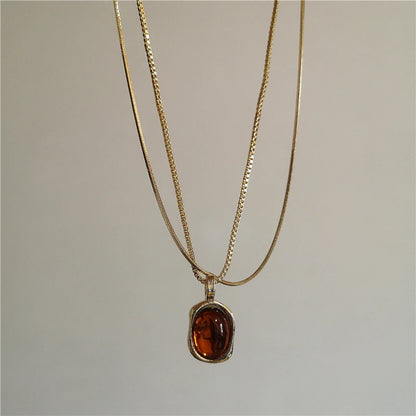 Vintage Leather Brown Stone Sun Pendant Beaded Choker Clavicle Chain Necklace For Women Unique Y2K Personalized Grunge Jewelry