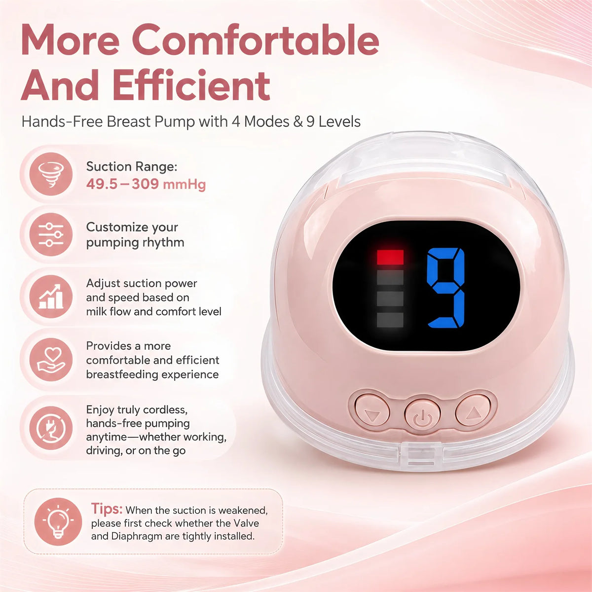 Wearable Electric Breast Pumps 4 Modes 9 Levels Portable Hands Free Breast Pump Silent Comfort for Portable Work Home Travel