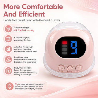 Wearable Electric Breast Pumps 4 Modes 9 Levels Portable Hands Free Breast Pump Silent Comfort for Portable Work Home Travel