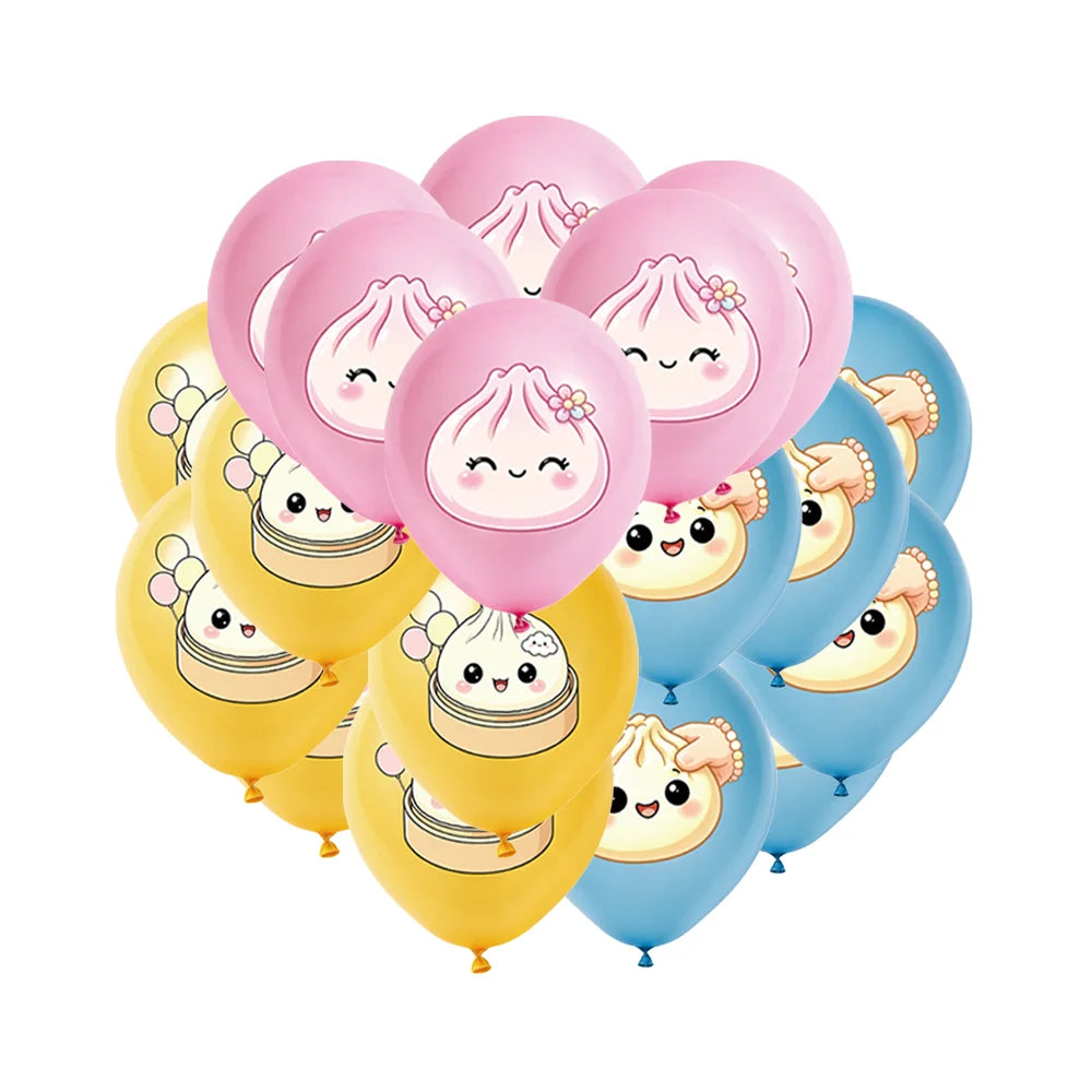 12/24/36pcs Kawaii Cartoon Steamed Bun Latex Balloons Set Cute Food Theme Dumpling Printed for Kids Birthday Baby Shower