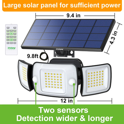 Intelamp Long-Lasting 6000mAh Outdoor Solar LED Light With Large Solar Panel Two Sensors 2.7M Cable Wall Lamp Garden Street