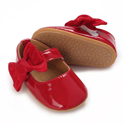 Breathable Newborn Baby Shoes Baby Boy Girl Shoes Girl Classic Bowknot Rubber Sole Anti-slip PU  Toddler Shoes First Walker