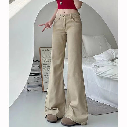 Female Classic Khaki Low Waist Flared Jeans Women Slim Fit Denim Trousers Girls Casual Fashion Thin Straight Leg Pants
