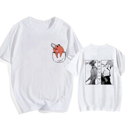 90s Japanese Anime Chainsaw Man T Shirt Cartoon Pochita T-shirt Makima Harajuku Graphic Tees Unisex Clothing Tops Tshirt Manga
