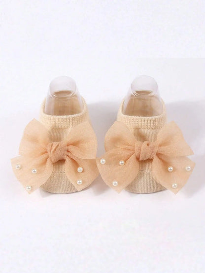 Soft Baby ulle Bow with Pearl Embellishments Socks  Ideal for Birthday & Photoshoot baby socks
