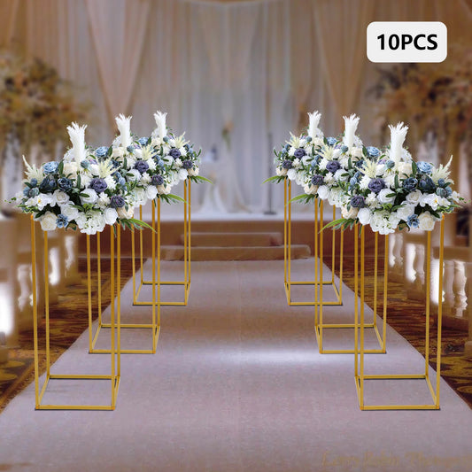 10pcs Wedding Flower Stand Set 23.62"h Gold Metal Column Rack Wedding