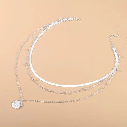 925 Sterling Silver Three-Layer Round Necklace Simple Snake Chain Charm Ball Chain Party Wedding Gift Women's Exquisite Jewelry