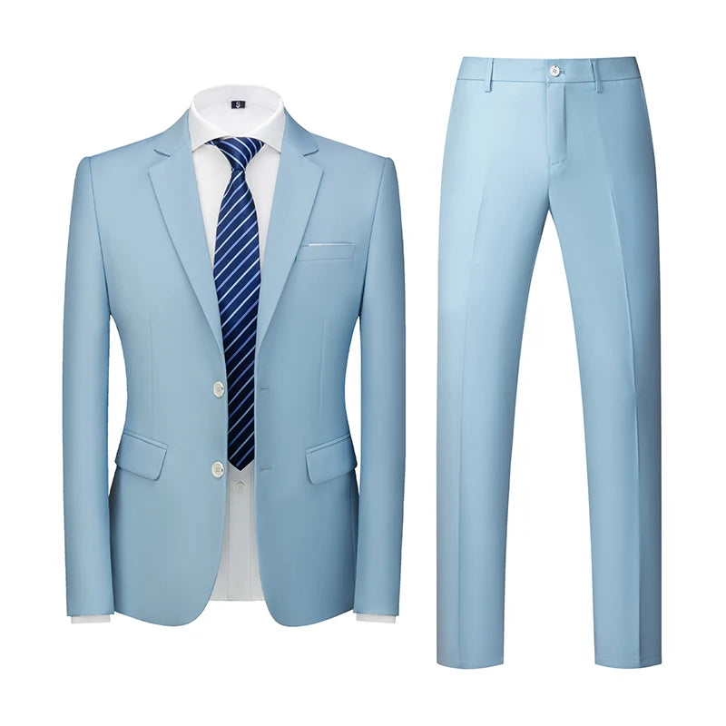 2025 New Solid Two-Button Wedding Suits Set for Men,15 Colors Available Business Casual Slim-Fit Mens Blazer + Pants 2 Piece Set