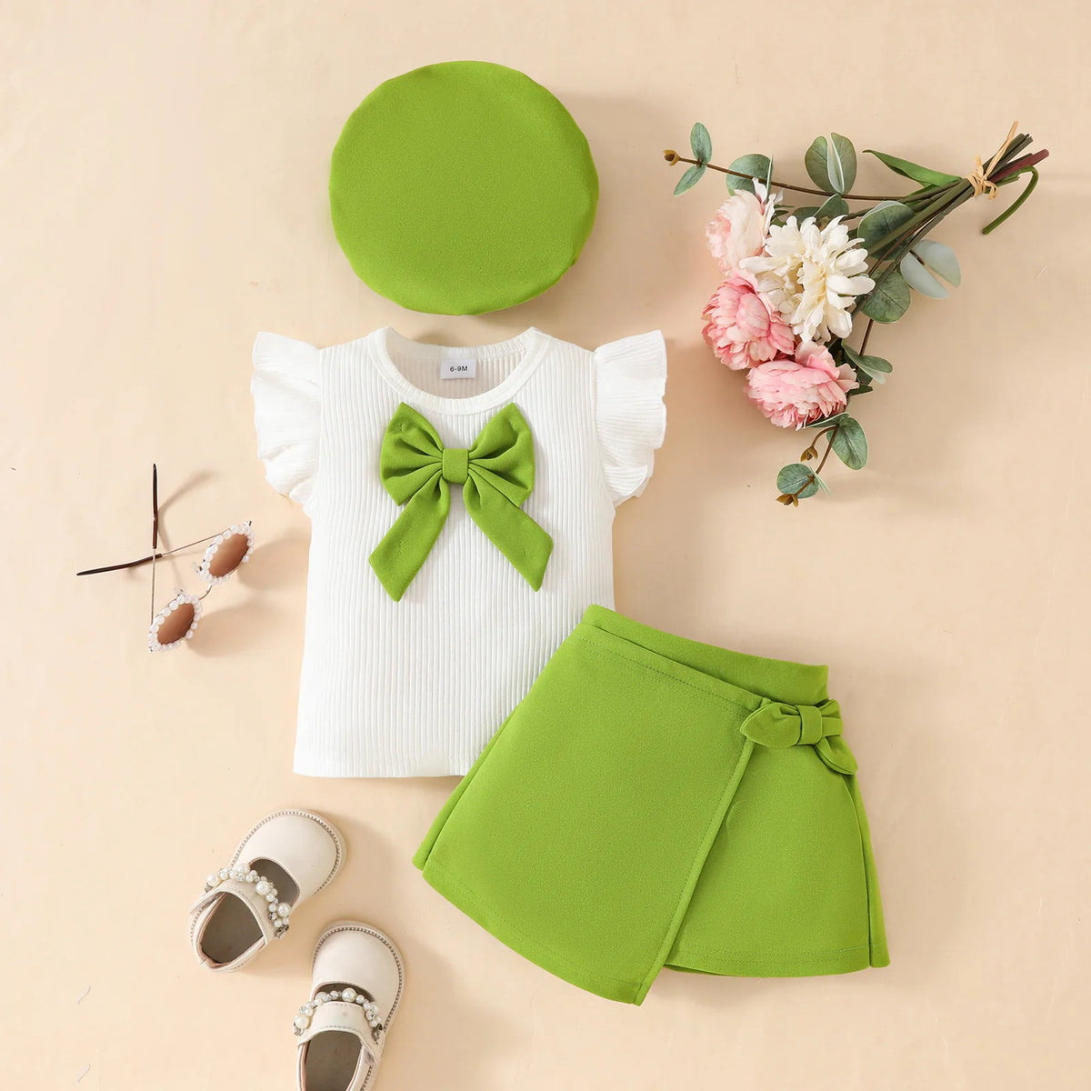 Summer Baby Childrens Clothes Set 0-4Y 3D Flower Camisole+Bow Shorts+Bag 3Pcs Trendy Girls Suit Kid's Culotte Girls Skirt Outfit