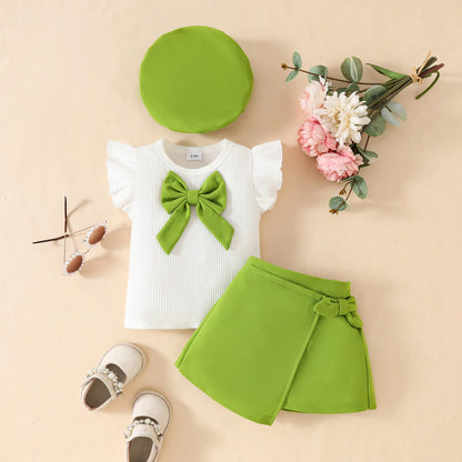 Summer Baby Childrens Clothes Set 0-4Y 3D Flower Camisole+Bow Shorts+Bag 3Pcs Trendy Girls Suit Kid's Culotte Girls Skirt Outfit