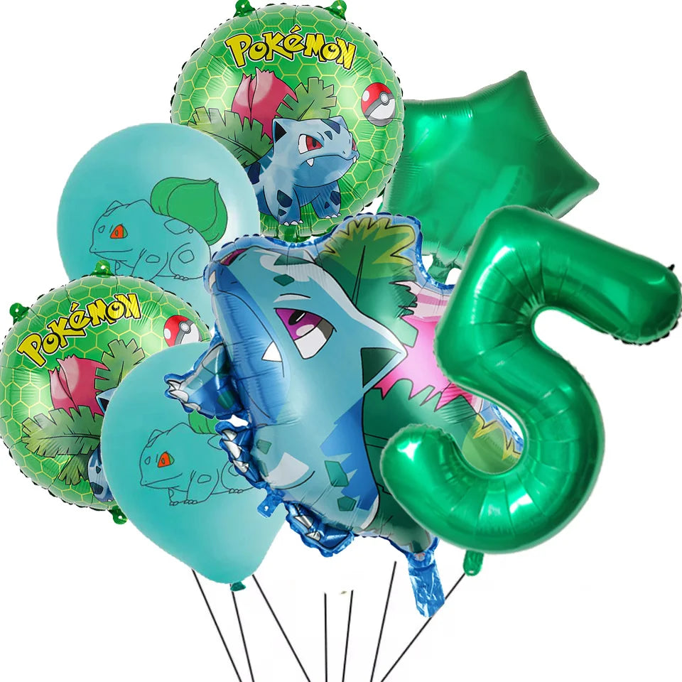 7Pcs/Set Pokemon Balloon Set Pikachu Charmander Cartoon Aluminum Foil Balloons Party Decoration Props Toy Anime Birthday Party
