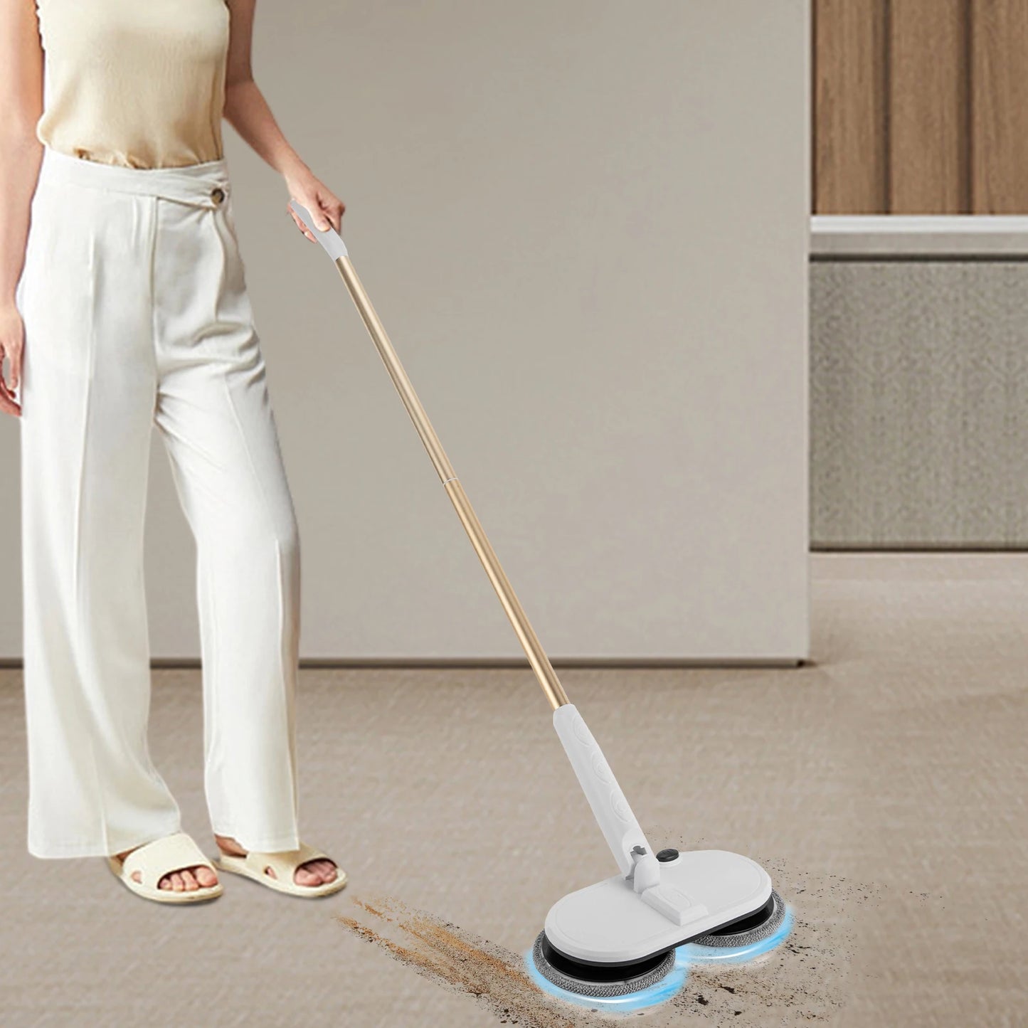 Cordless Electric Mop – 150Rpm Dual Rotation – 2000Mah Battery – 60Min Runtime – 30.31-43.31" Adjustable – Foot Switch – Low Noise 65Db – 4 Pads – for Tile Wood Marble Floor
