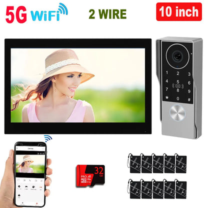 7/10inch Touch Screen 5G WiFi Video Doorbell 2-Wire TUYA Smart 1080P Camera Video Doorphone Intercom Password IC Card APP Unlock
