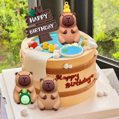 LaVenty Capybara Cake Toppers Mini Blowfish Cake Decorations Birthday Party Supplies for Capybara Cake Topper Summer Pool Favors