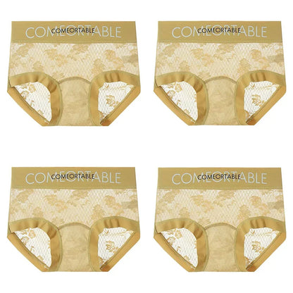 4PCS Women Seamless Panties Transparent Briefs Plus Size Lace Antibacterial Panties
