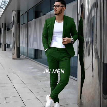 Gray Men's Suit 2 Piece Suit Summer Casual Jacket Pants Formal Wedding Tuxedo Groom Clothes Custom Color Blazer XS-5XL