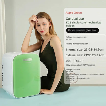 Mini refrigerator for storing facial masks, facial creams and cosmetics. Beauty refrigeration for skin care cosmetics.