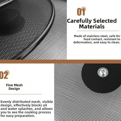 Anti-Splash Splatter Screen Fine Mesh Stainless Steel Anti Grease Lid With Handle Oil Splash Guard Frying Pan Use
