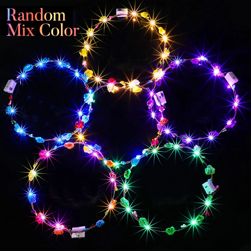 10-300pcs LED Flower Crowns Light Up Headbands Glowing Flower Crown Garland Glow in the Dark Headband for Wedding Party
