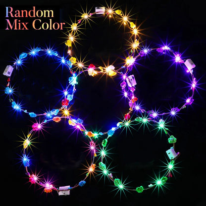 10-300pcs LED Flower Crowns Light Up Headbands Glowing Flower Crown Garland Glow in the Dark Headband for Wedding Party