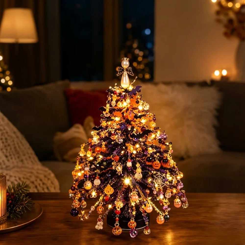 Handmade DIY Beaded Christmas Tree Kit with Light Up Colorful Halloween Tree Making Kit Educational Crystal Bead