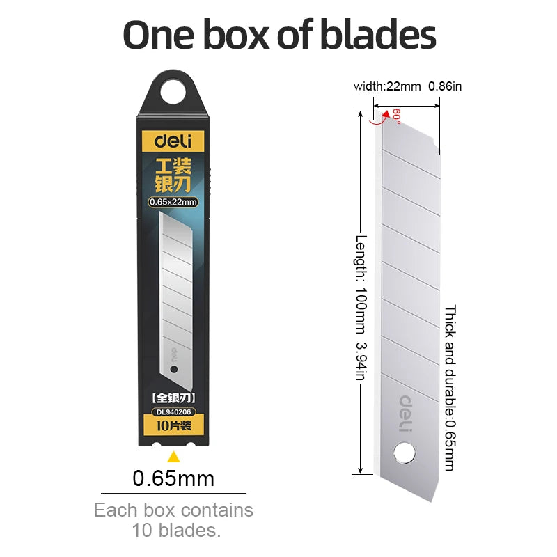 22mm Wide Heavy Duty Extra Thick Utility Knife Blade 60° Tip Silver Alloy Steel Snap-off for DIY Cutting Replacement Blade