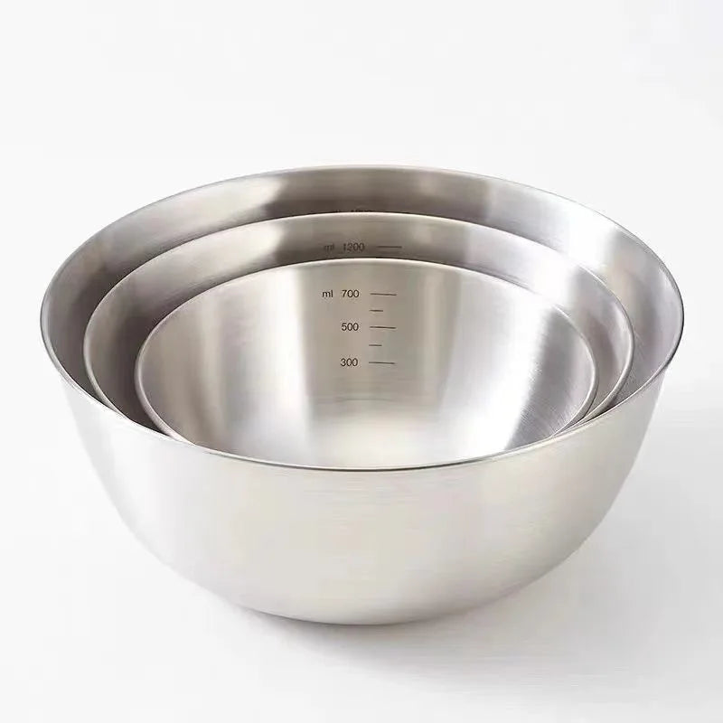 3Pcs Stainless Steel Mixing Bowl Baking Egg Beating Basin Fruit Vegetable Washing Bowl Salad Food Stirring Cooking Container