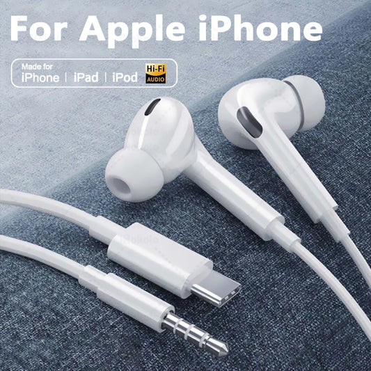 Original Wired Earphones For iPhone 17 16 15 Pro Max In-Ear Earbuds 14 13 12 Headphones For Samsung Xiaomi Headsets Accessories