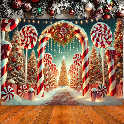 Winter Christmas Candy Vine Arch Theme Banner Background, Children's Birthday Party, Home Decoration Photography Backdrop Cloth