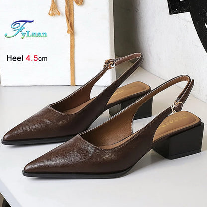 New Product Medium Heel Women Single Shoes Pointed Toe Shallow Mouth Ladies Pumps Coarse Heels Comfortable Work High Heels Shoes