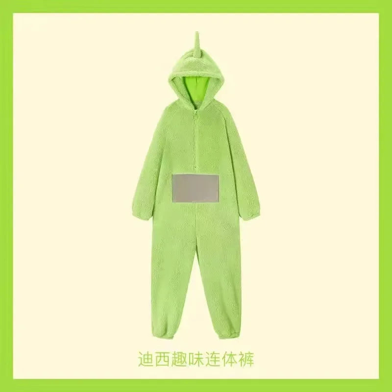 Adult Kids Teletubbies Costumes Soft Long Sleeves Piece Pajamas Costume Lala Home Clothes Cosplay Adult Unisex Party Wear