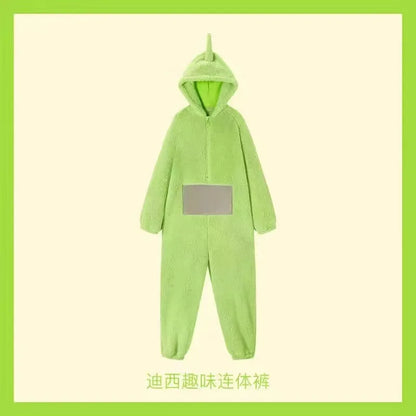 Adult Kids Teletubbies Costumes Soft Long Sleeves Piece Pajamas Costume Lala Home Clothes Cosplay Adult Unisex Party Wear