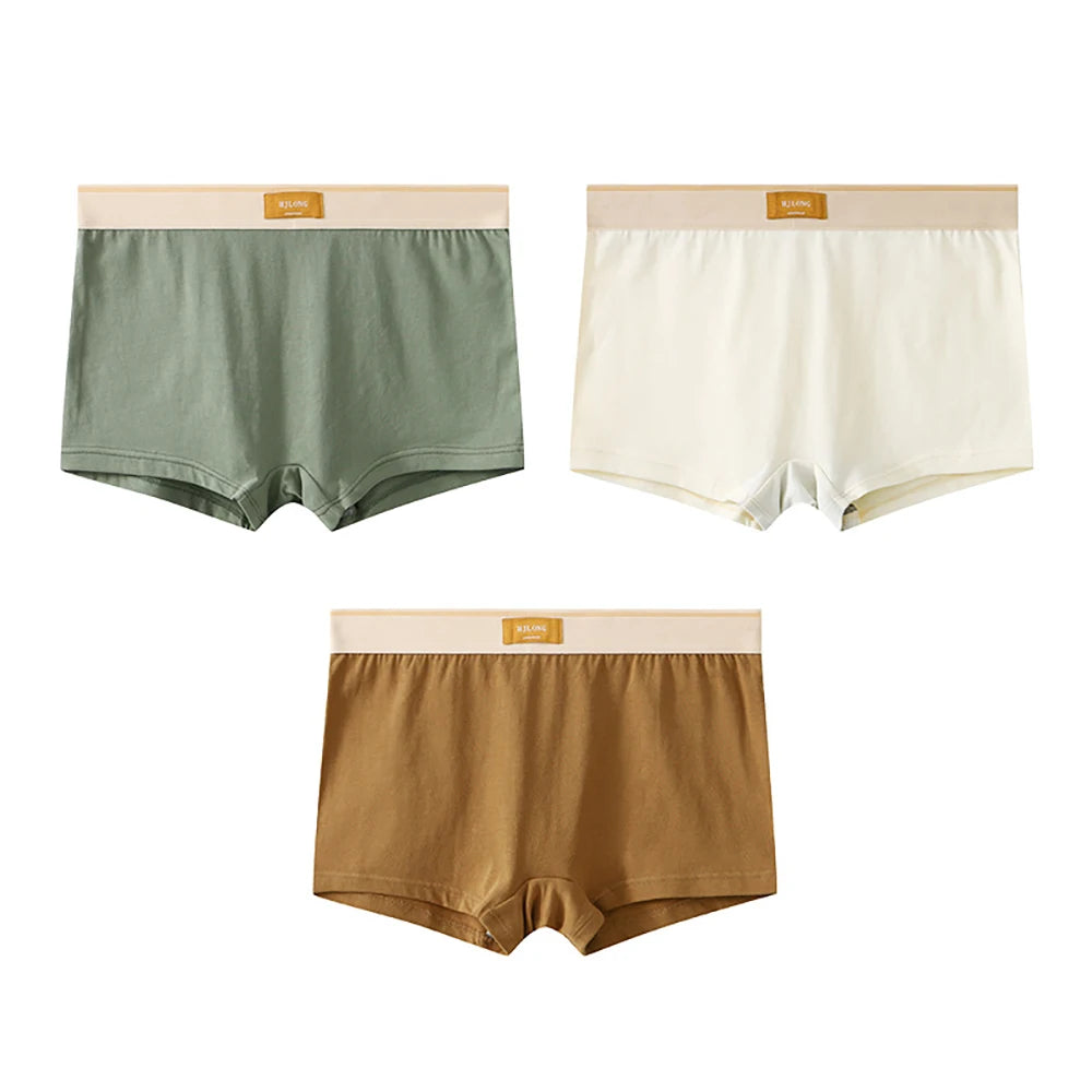 3PCS/Pack 100% Cotton Trendy Solid Women's Panties Knit Breathable Boxer Underwear Soft High Elastic Mid-rise Thin Boyshorts