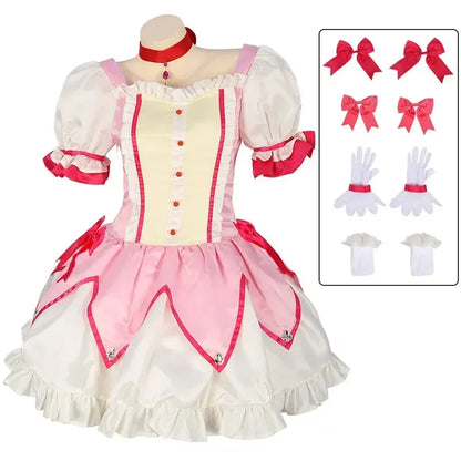 Kaname Madoka Cosplay Costume Wig Anime Puella Magi Madoka Magica Pink Ball Dress Halloween Party Uniform Outfit for Women Girl
