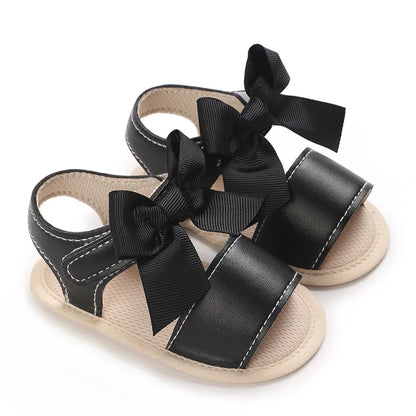 Baby Learning Walk Shoes, Breathable Summer Sandals with Bow & Embroidery, Soft Comfort Footwear for Newborn Infants 0-18M
