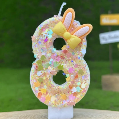 Digital Birthday Candles Cake Party Decoration Birthday Wax DIY Cute Ear Gift Bow Yellow Boy and Girl Number Cute