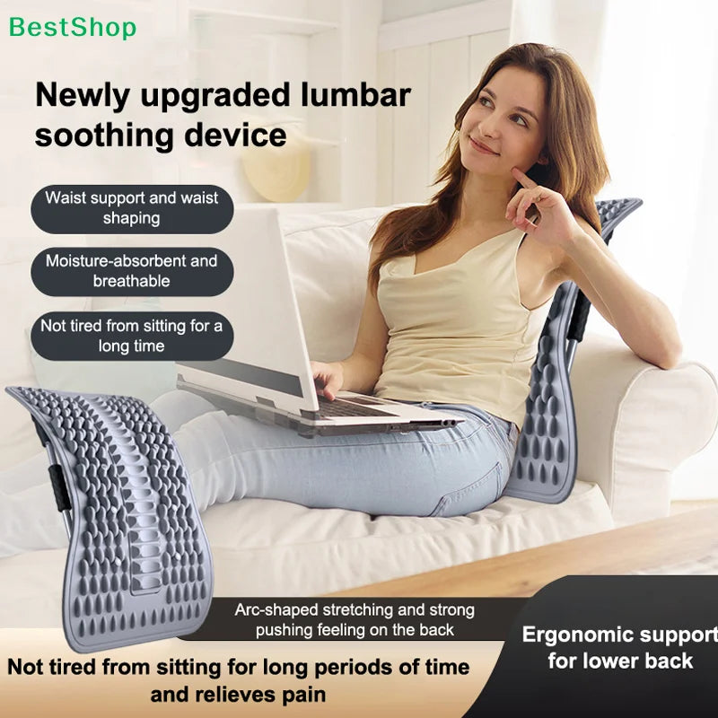 〔R〕Back Stretcher with Acupuncture Massage Nodes, Stepless Adjustable Lumbar Support Device for Lower Back Pain Relief