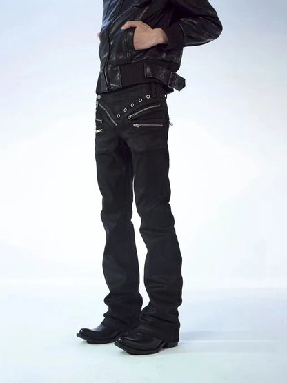 American Retro Dark Punk Style Women Jeans New Street Harajuku High Street Splicing Zipper Floor Pants