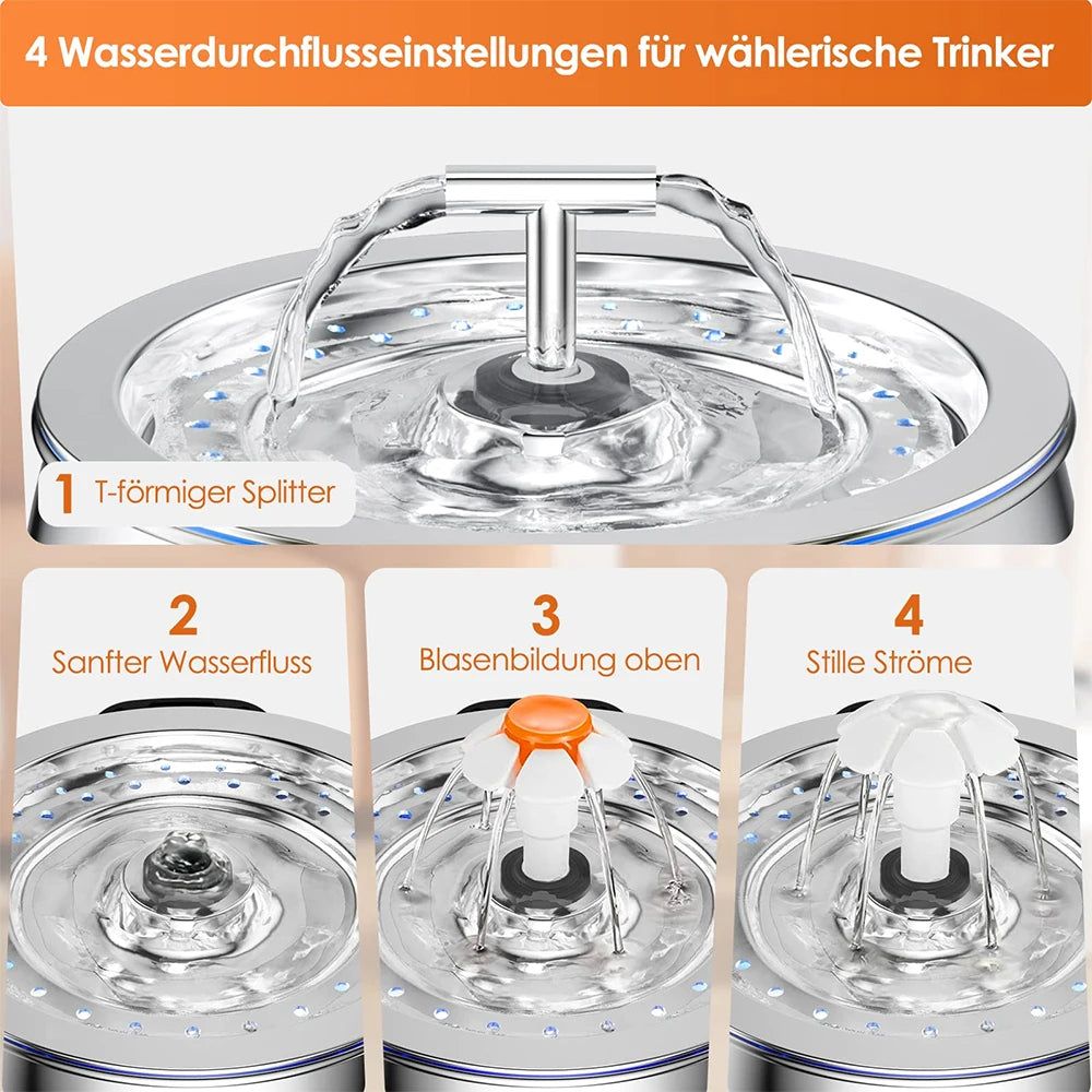 3L Auto Stainless Steel Cat Fountain 102 Oz Pet Water Dispenser Filter with Faucet Automatic Water Feeder for Cats Dogs Rabbits