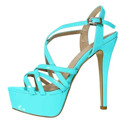 LOSLANDIFEN 2026 NEW 14CM Platform High Heels Sandals Sexy Ankle Strap Open Toe Gladiator Party Dress Women Shoes Plus Size 44
