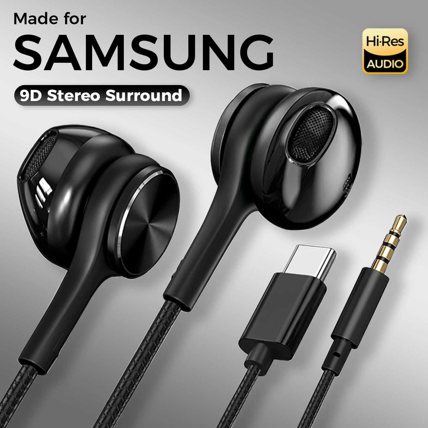 Type C Wired Earphones HiFi Stereo Sound in Ear Headphones 3.5mm Heavy Bass Music Headset For Samsung Galaxy S26 S25 S24 Earbuds