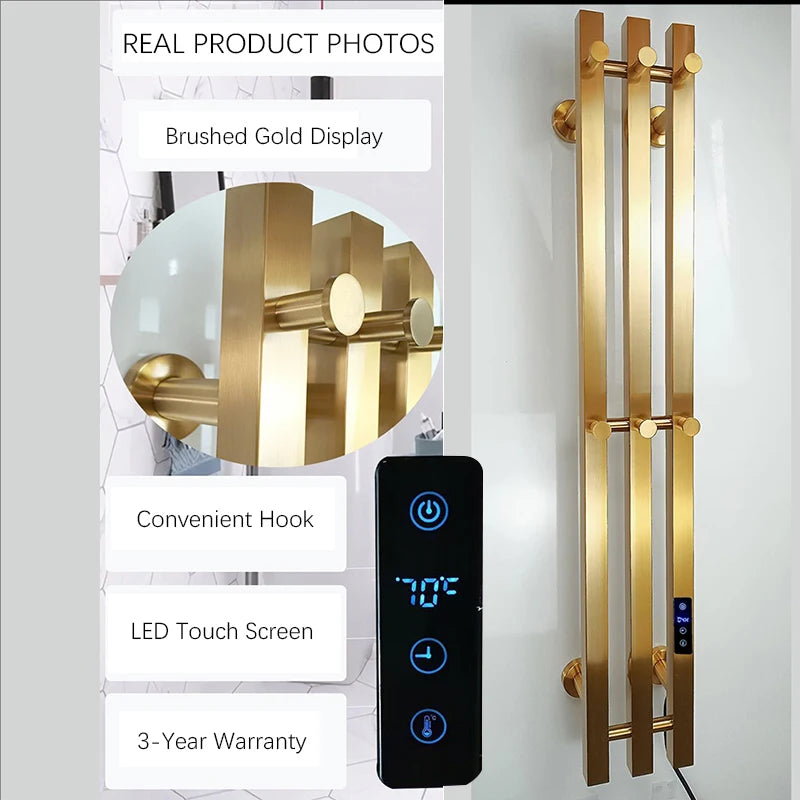 OXG Electric Heated Towel Rack Wall Mounted Bathroom Towel Warmer Dryer Heater 3 Bars Timer Touch Control WiFi Energy Saving