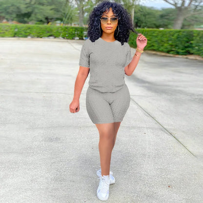 2024 New Summer Round-neck Solid Color Short-sleeved Two-piece Yoga Shorts Women's Sports Suit