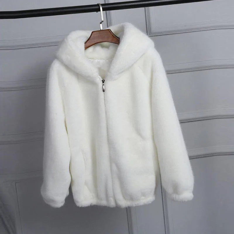 Fur Coat 2024 Women's Winter Korean Short Female Warm Loose Plush Hooded Thick Coat Jacket Overcoat Artificial Fur