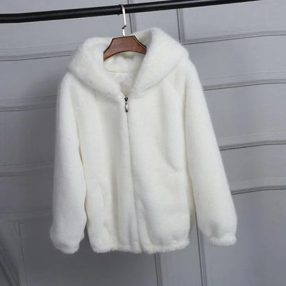 Fur Coat 2024 Women's Winter Korean Short Female Warm Loose Plush Hooded Thick Coat Jacket Overcoat Artificial Fur