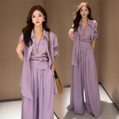 Sunscreen Clothes Shirts Vests Wide-Leg Pants Three-Piece Women's 2026 Spring And Summer New Weekend Travel Versatile Artifact
